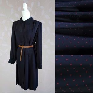 VINTAGE Sheer Polka Dot Point Collar See Through Midi Dress Lorac Original Black